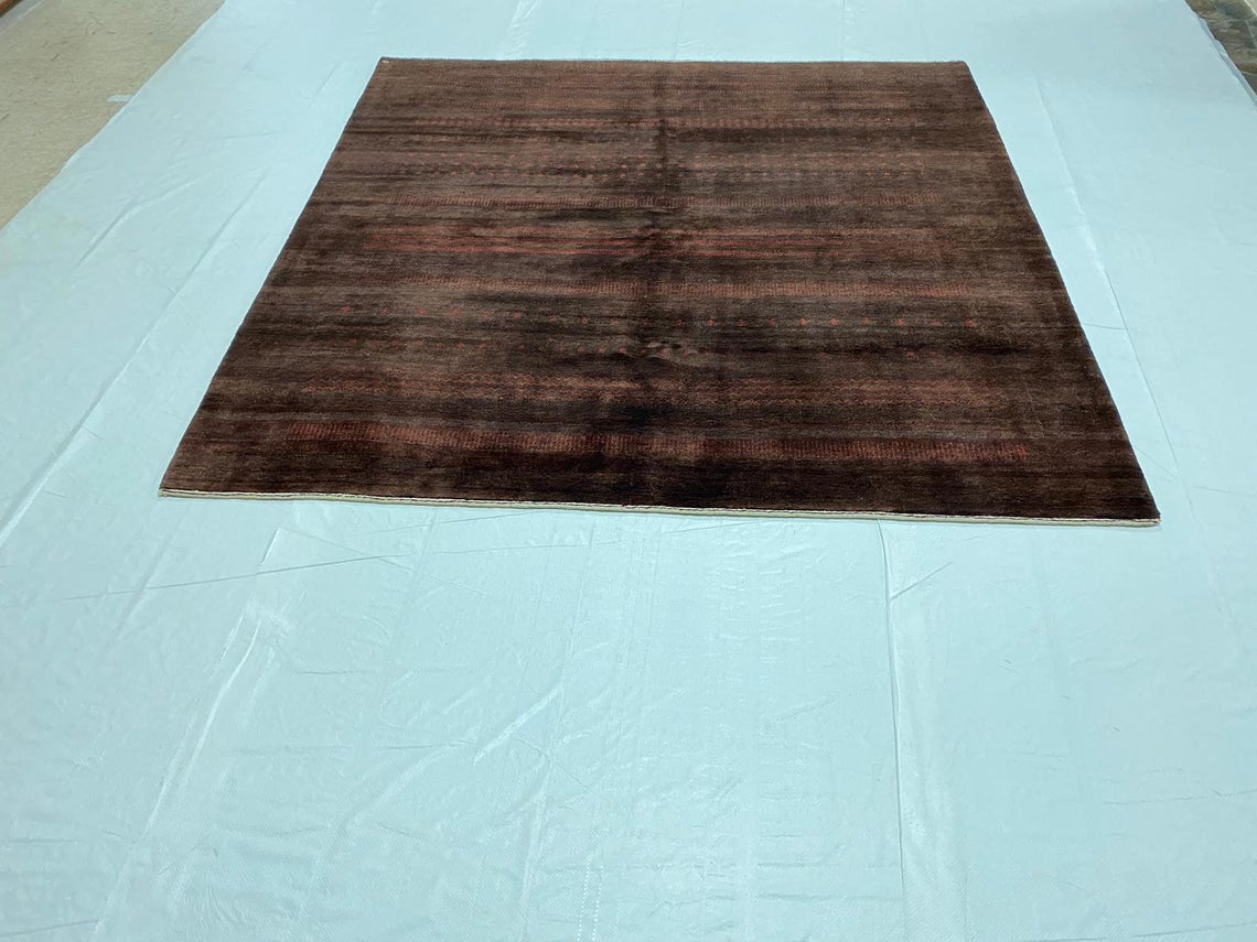 6x6 Brown and Red Modern Contemporary Rug