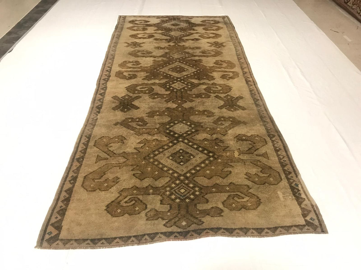 5x11 Beige and Brown Turkish Tribal Runner