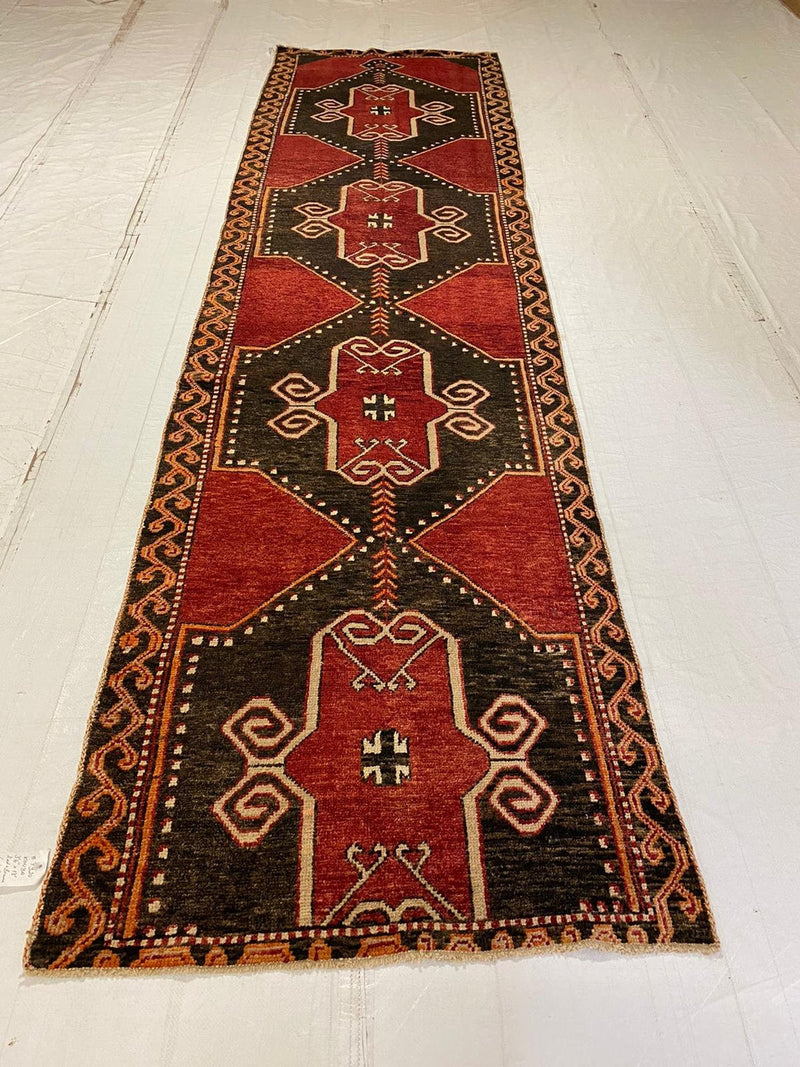 4x13 Red and Brown Turkish Tribal Runner