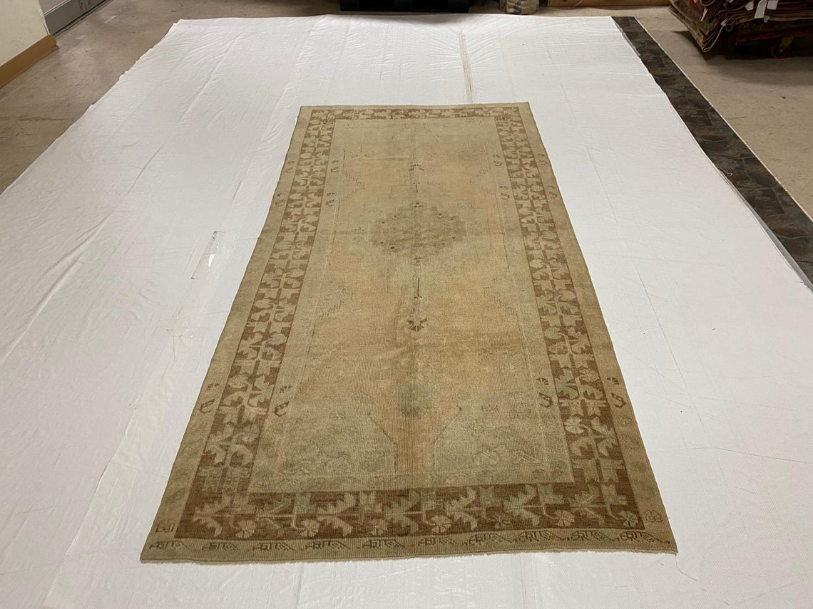 4x9 Ivory and Brown Turkish Tribal Runner