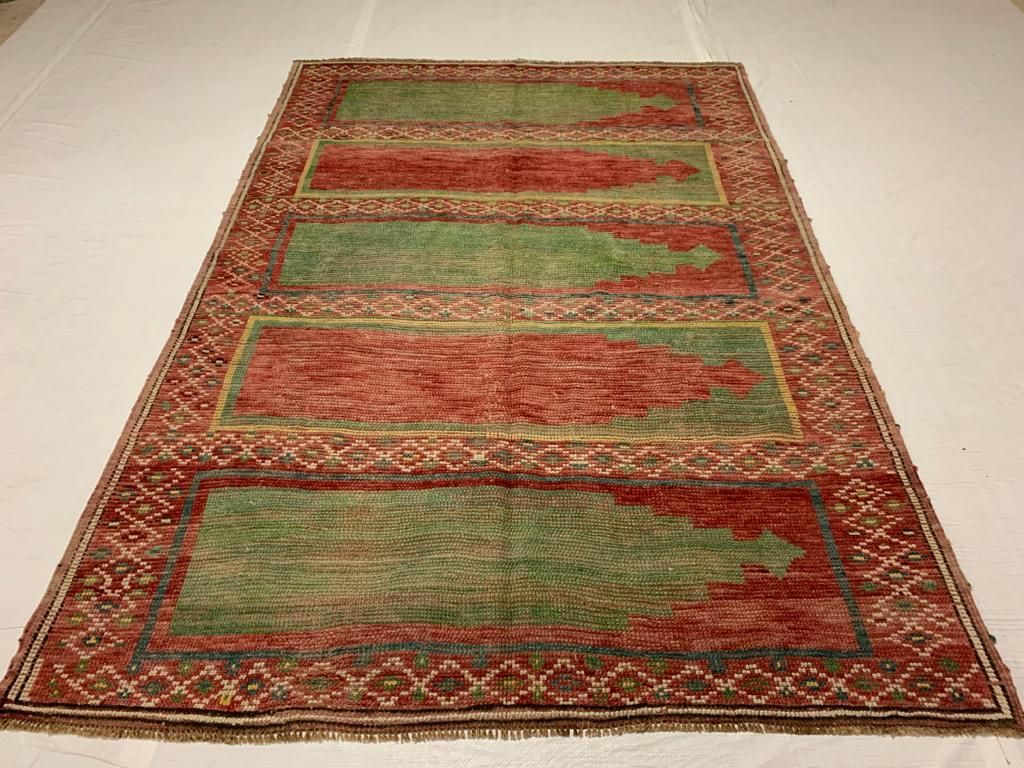 5x8 Red and Green Turkish Tribal Rug