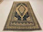 5x9 Ivory and Navy Turkish Tribal Rug