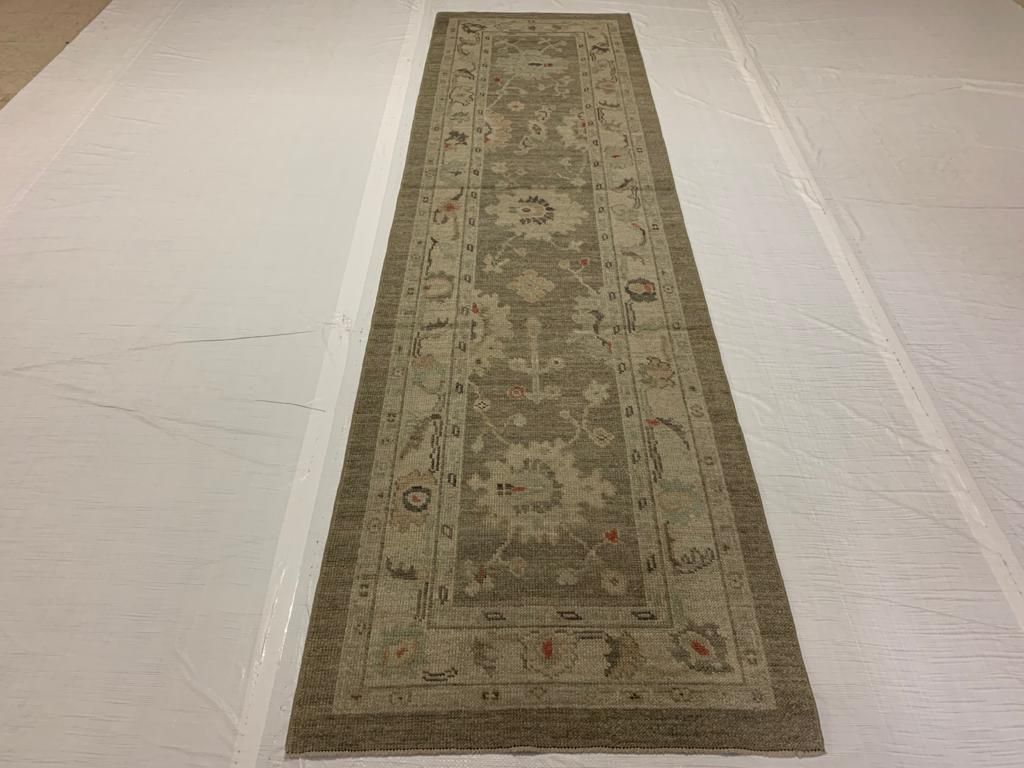 3x10 Gray and Ivory Turkish Oushak Runner