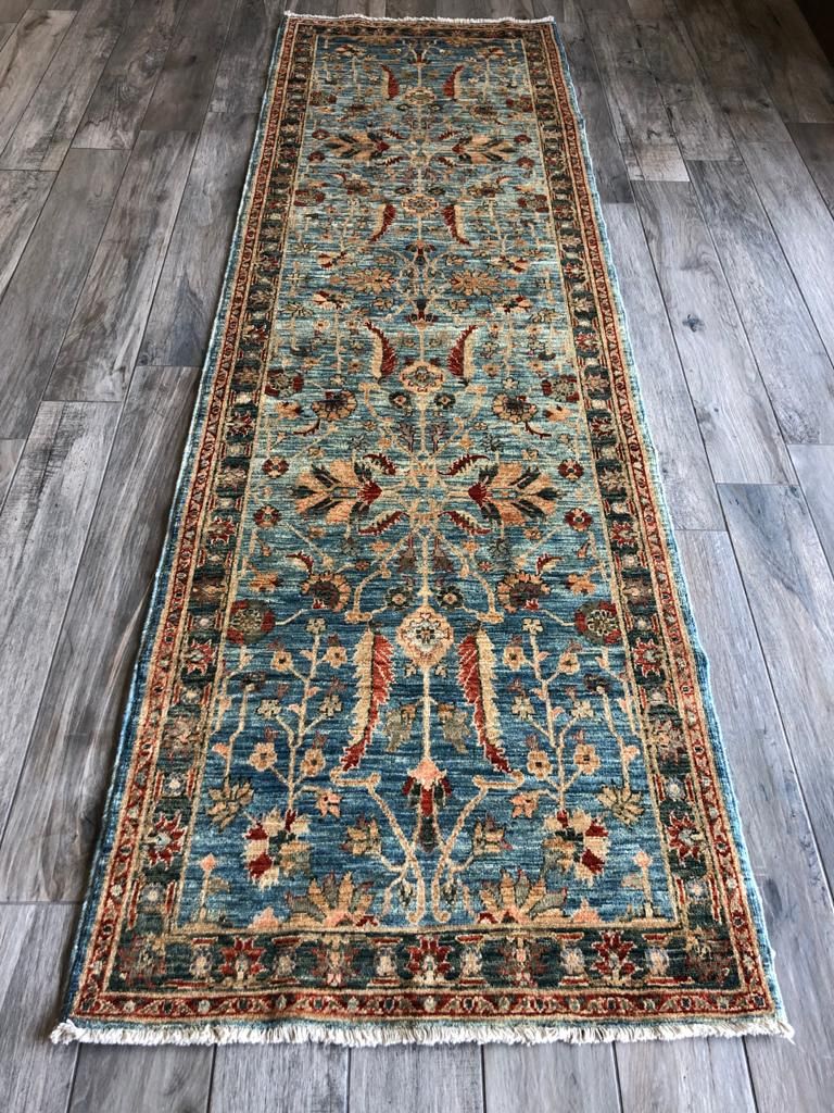 3x9 Light Blue and Rust Traditional Runner