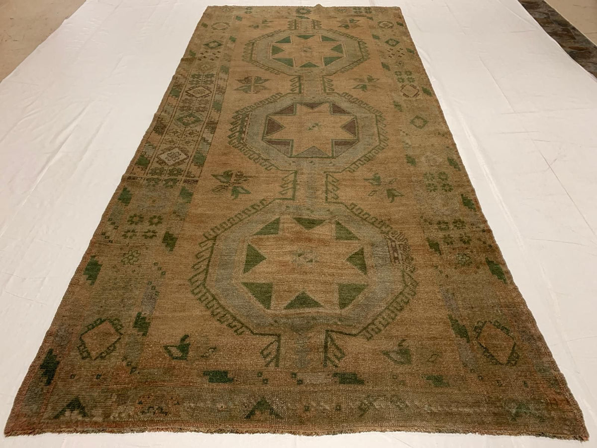 5x11 Gold and Beige Turkish Tribal Runner