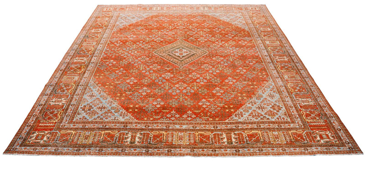 10x13 Rust and Blue Persian Rug