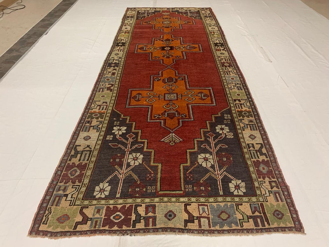 4x11 Red and Green Turkish Tribal Runner