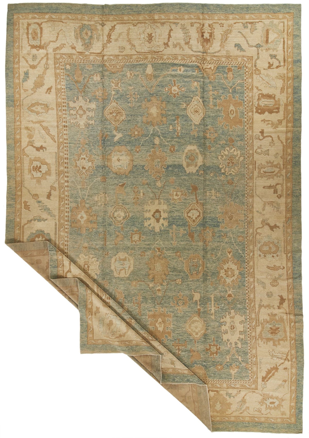 12x18 Light Blue and Ivory Turkish Oushak Rug