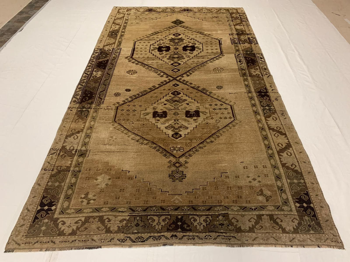 5x10 Ivory and Brown Turkish Tribal Runner
