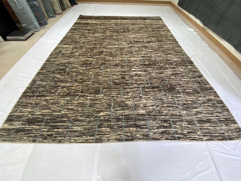 10x13 Brown and Ivory Modern Contemporary Rug