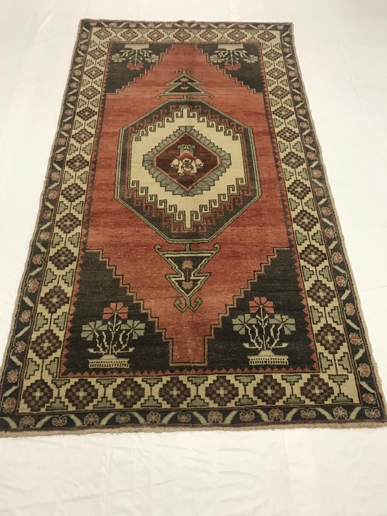 4x8 Red and Ivory Turkish Tribal Rug