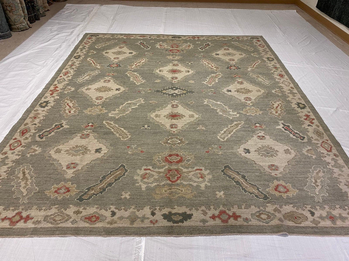 9x10 Gray and Ivory Turkish Oushak Rug