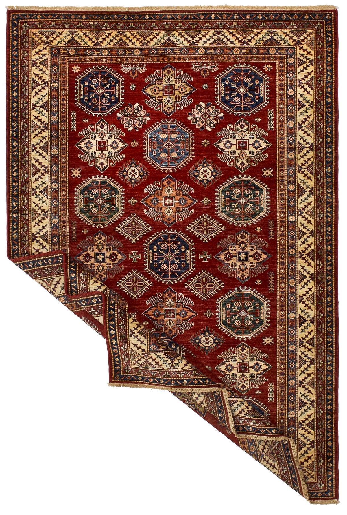6x9 Red and Ivory Kazak Tribal Rug