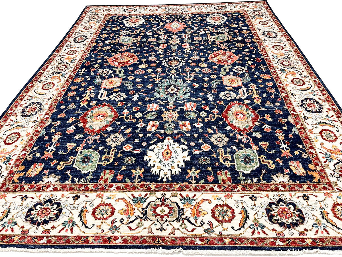 9x12 Navy and Beige Traditional Rug