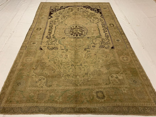6x10 Ivory and Ivory Turkish Tribal Rug