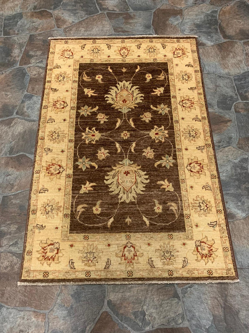 3x4 Brown and Beige Turkish Oushak Rug