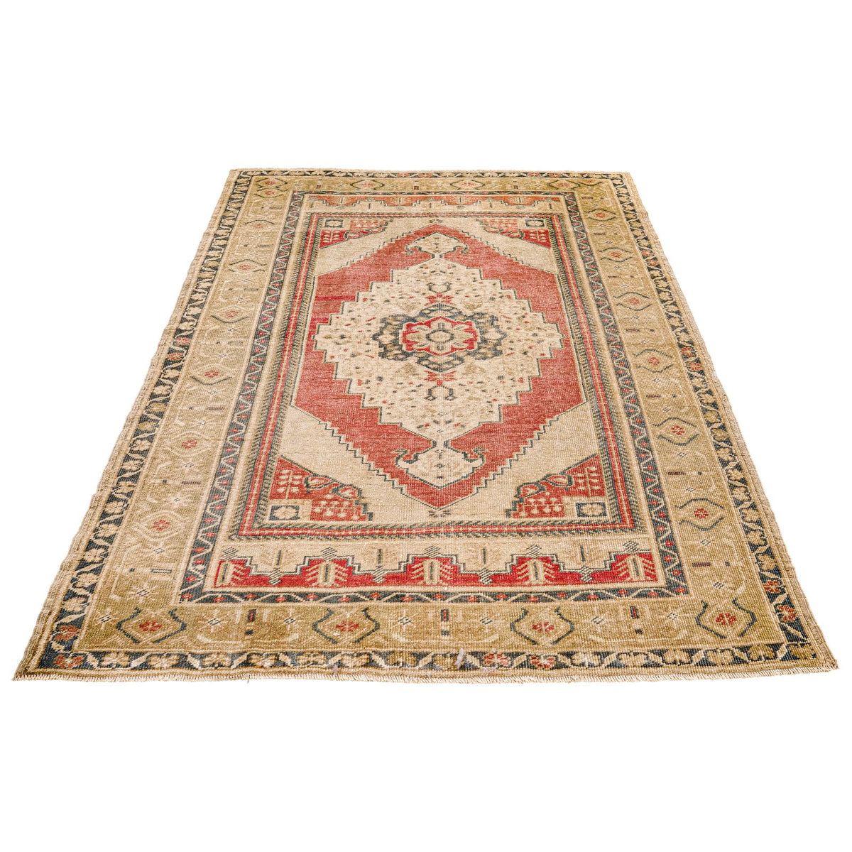 4x6 Red and Beige Turkish Tribal Rug
