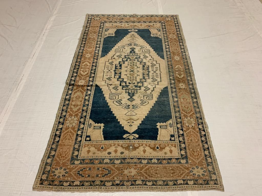 4x7 Ivory and Brown Turkish Tribal Rug