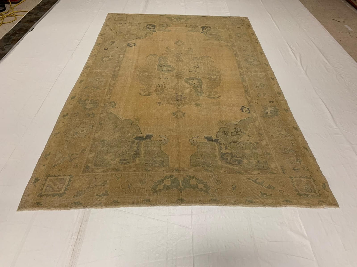 6x9 Gold and Blue Turkish Tribal Rug