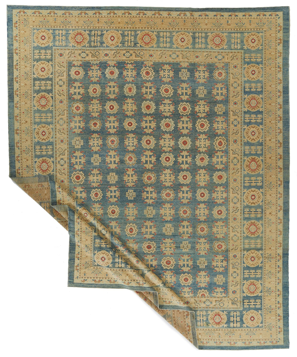 12x15 Blue and Ivory Turkish Oushak Rug