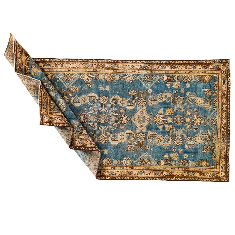 3x7 Beige and Blue Persian Tribal Runner