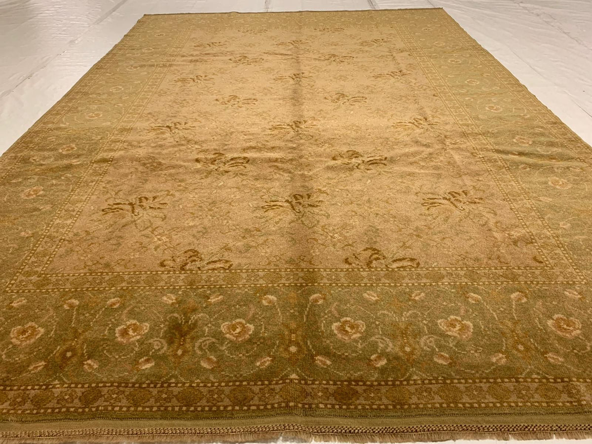 7x10 Gold and Green Turkish Oushak Rug