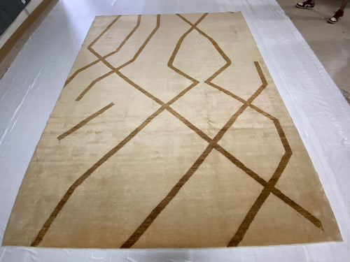 8x10 Ivory and Brown Modern Contemporary Rug