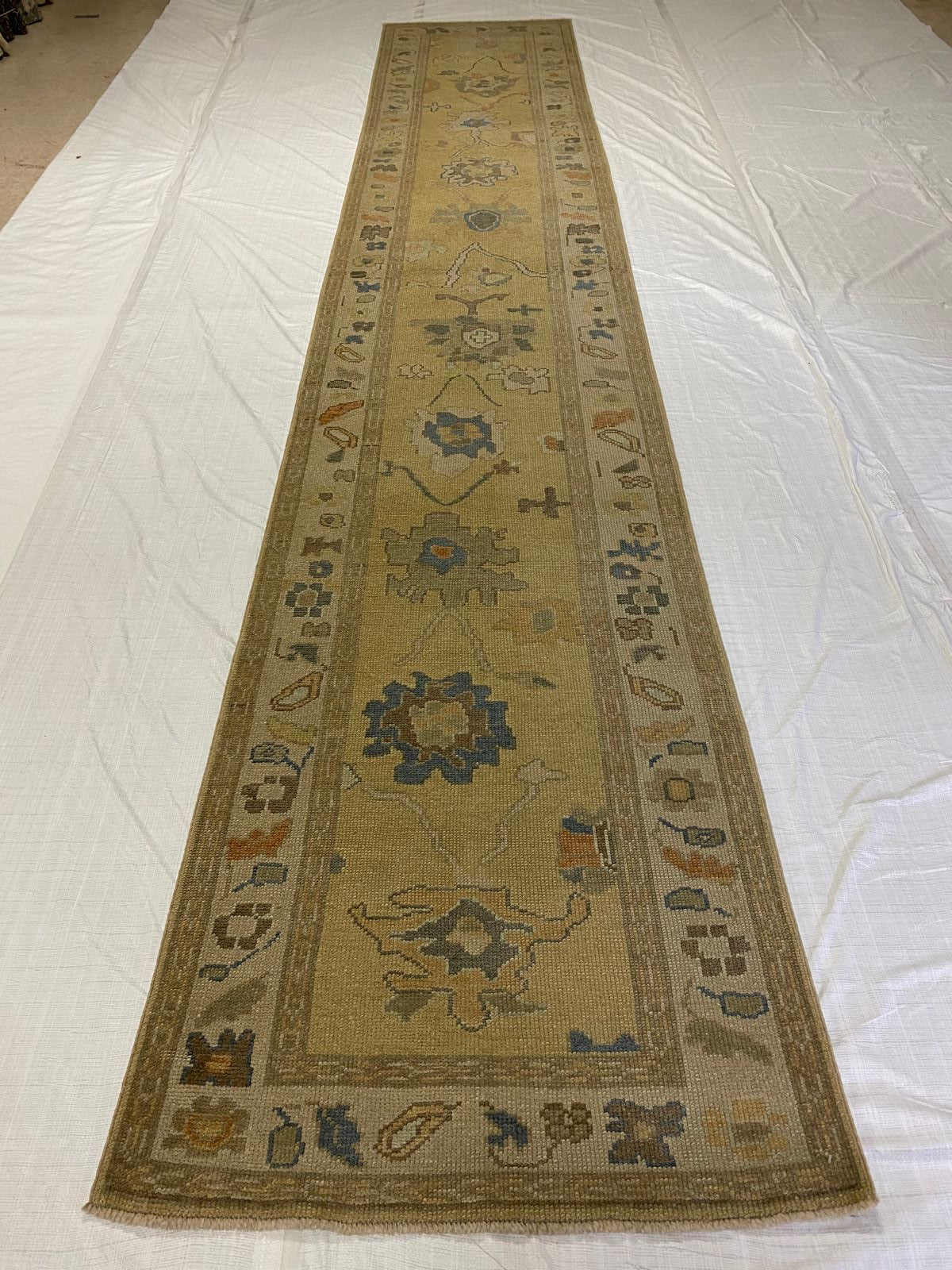 3x17 Gold and Ivory Turkish Oushak Runner