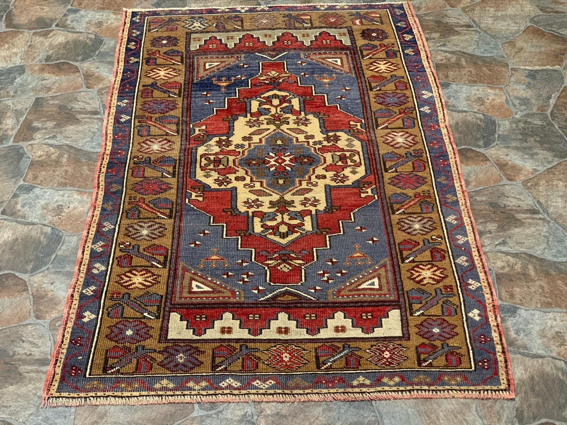 3x5 Red and Green Turkish Tribal Rug
