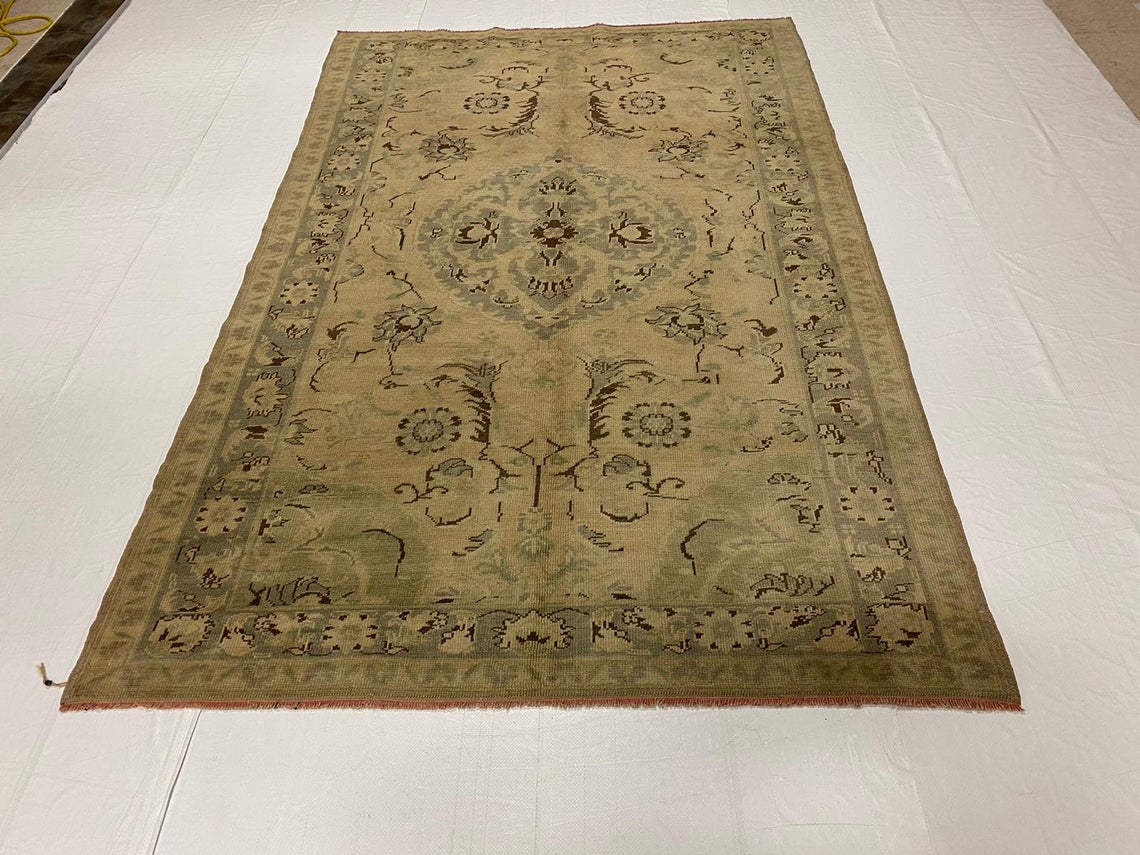 5x8 Beige and Gray Turkish Tribal Rug