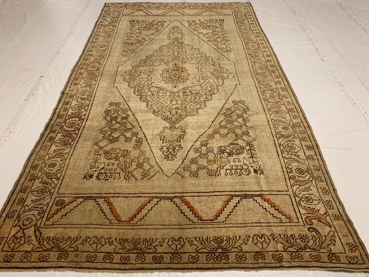 6x10 Ivory and Ivory Turkish Tribal Rug