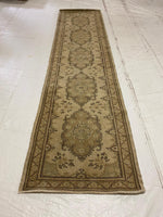3x12 Ivory and Green Turkish Tribal Runner