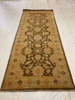 4x10 Brown and Ivory Turkish Oushak Runner