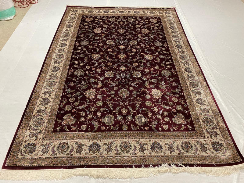 7x10 Burgundy and Ivory Turkish Antep Rug