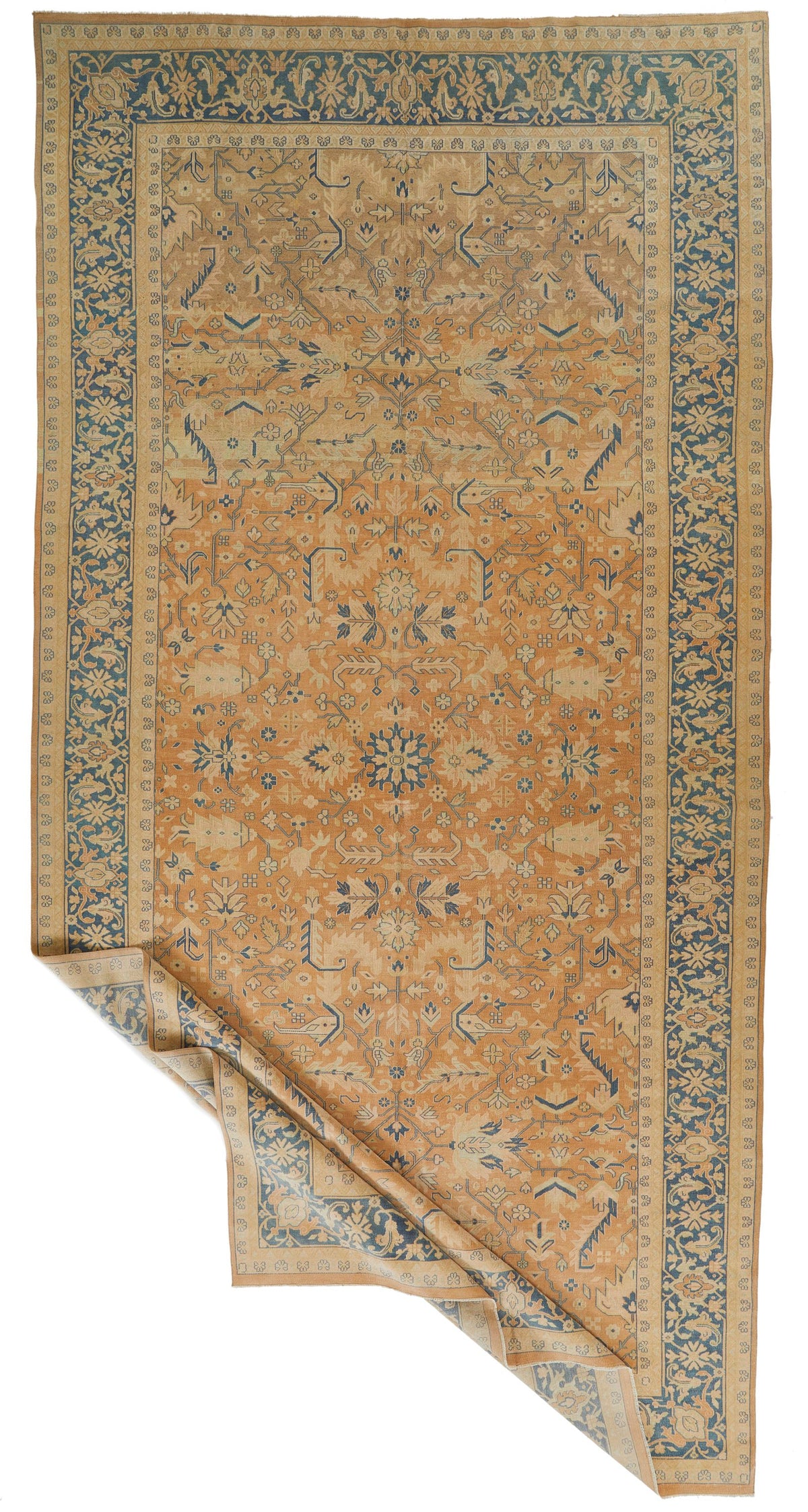 10x19 Beige and Navy Turkish Tribal Rug