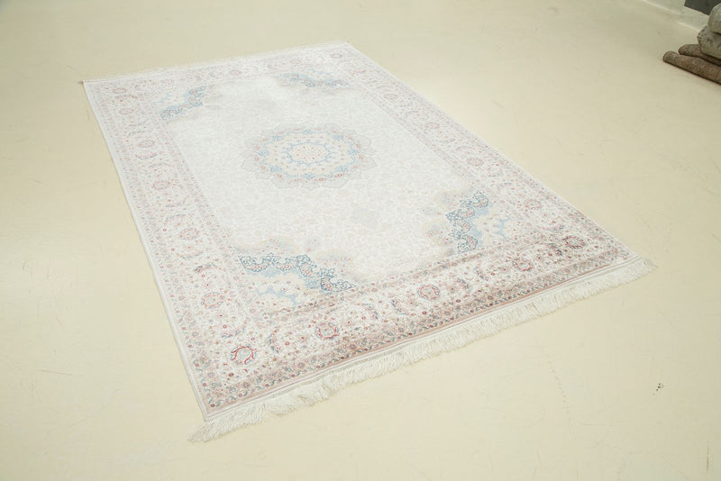 5x8 Ivory and Blue Turkish Antep Rug