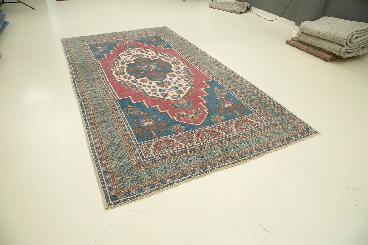 6x12 Red and Blue Turkish Tribal Runner