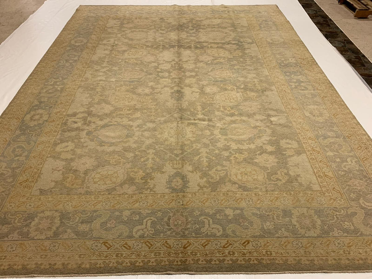 9x11 Ivory and Gray Turkish Oushak Rug