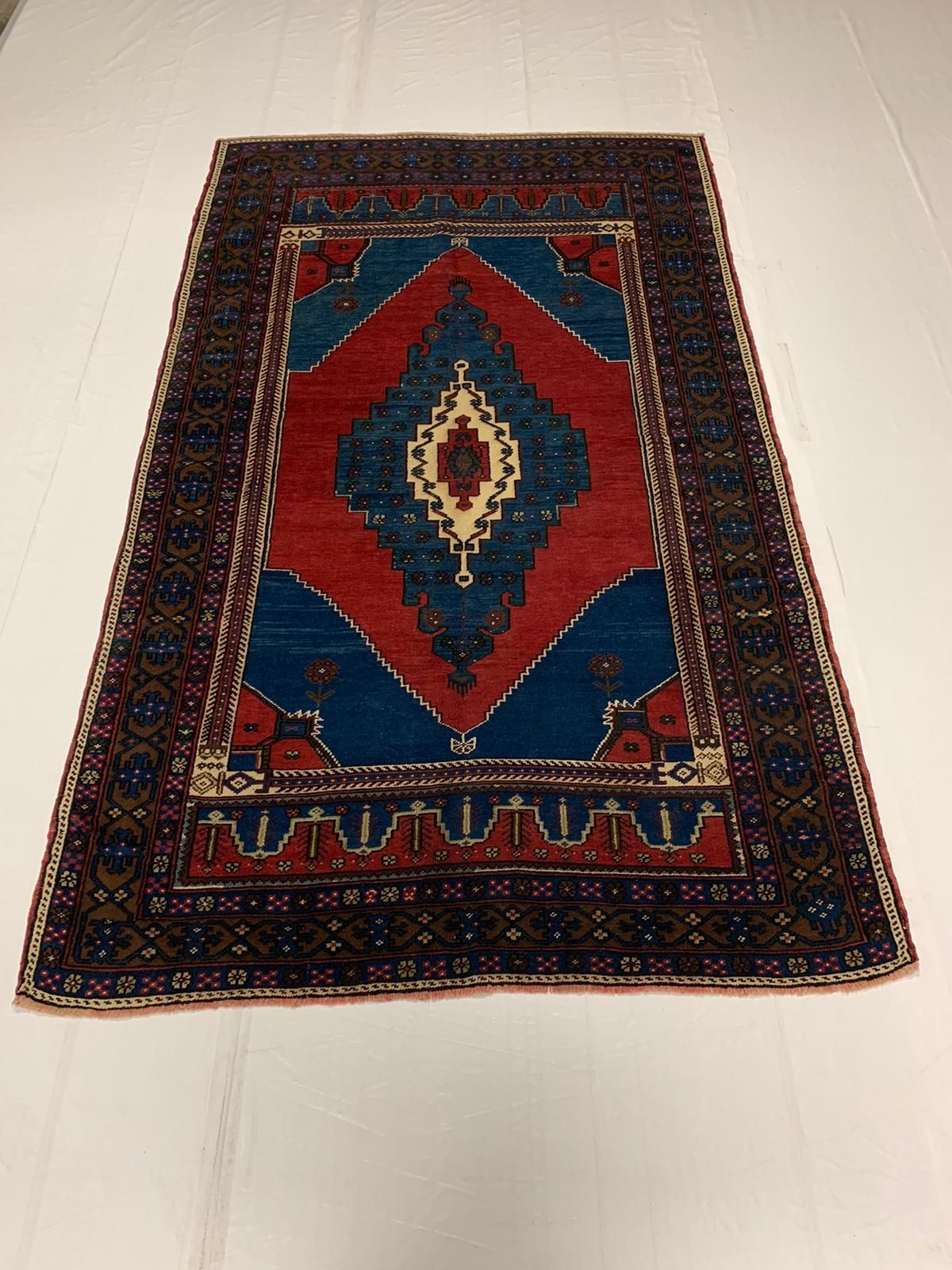 5x8 Red and Navy Turkish Tribal Rug