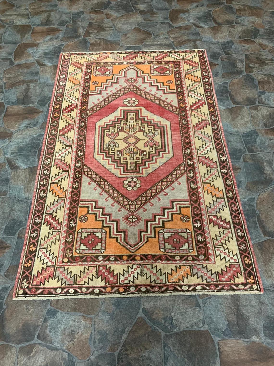 4x6 Red and Beige Turkish Tribal Rug