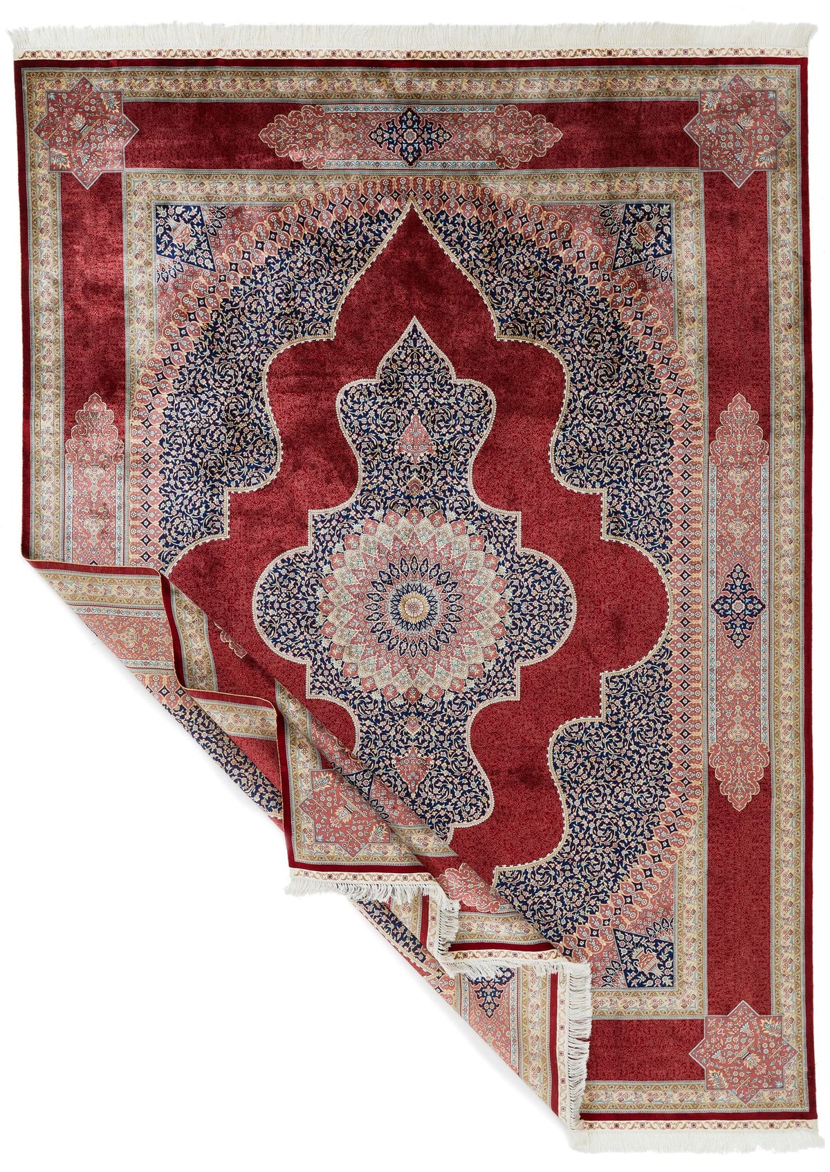 9x12 Red and Navy Turkish Silk Rug