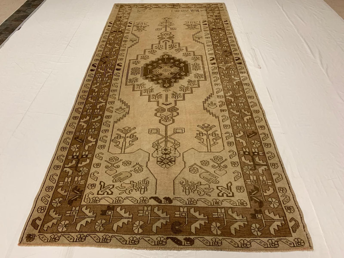 5x10 Ivory and Brown Turkish Tribal Runner