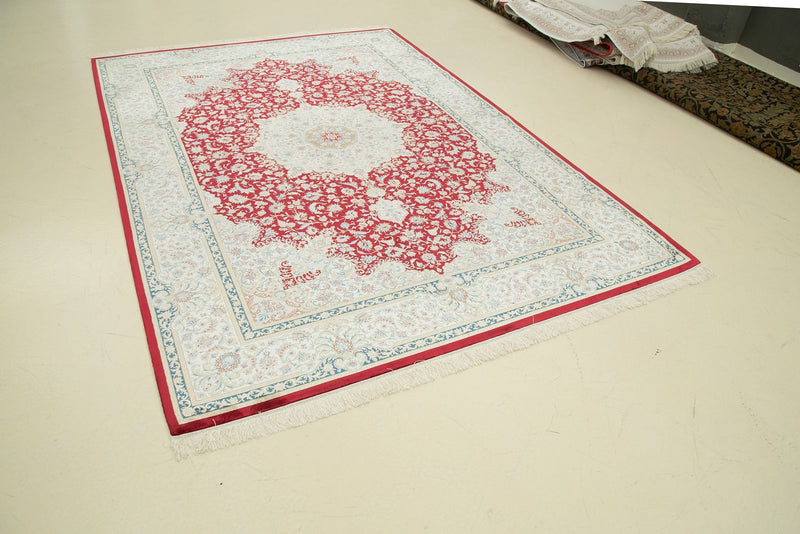 7x10 Red and Ivory Turkish Antep Rug