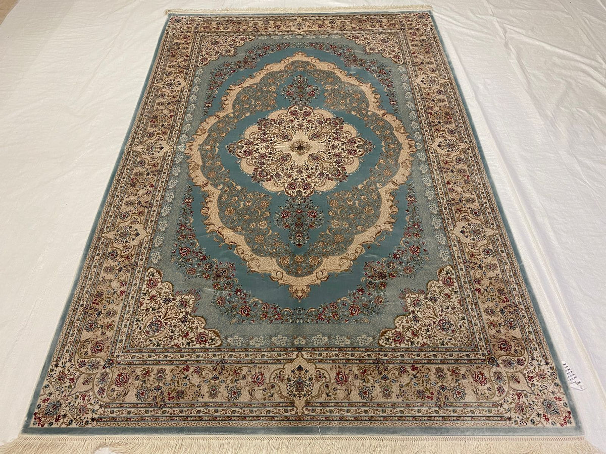 5x8 Blue and Ivory Turkish Antep Rug