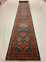 3x23 Red and Blue Kazak Tribal Runner