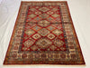 5x6 Red and Ivory Kazak Tribal Rug