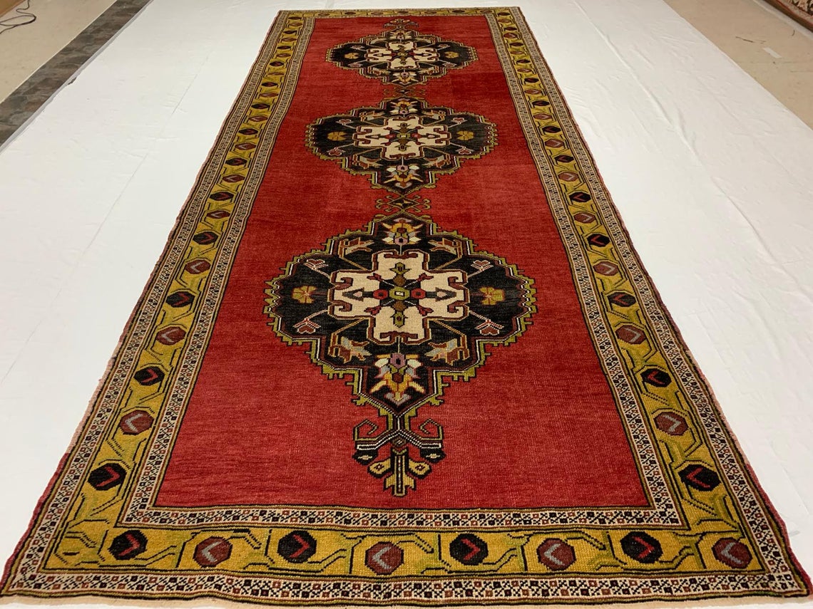 5x13 Gold and Red Turkish Tribal Runner
