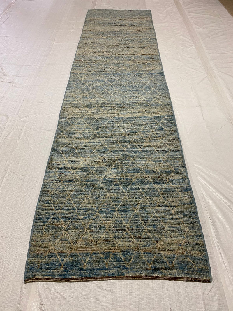 3x11 Blue and Ivory Modern Contemporary Runner