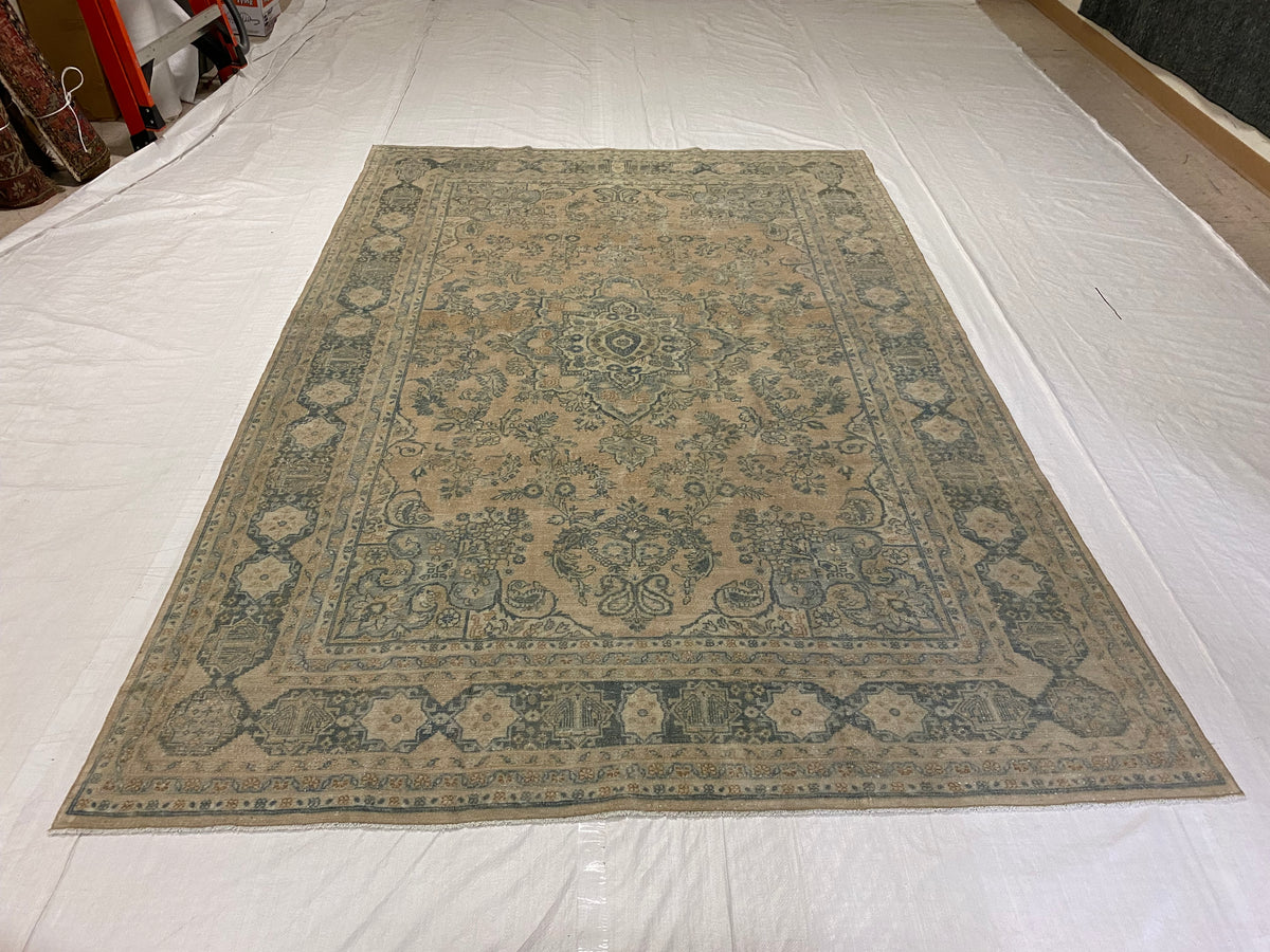 7x10 Peach and Green Persian Traditional Rug