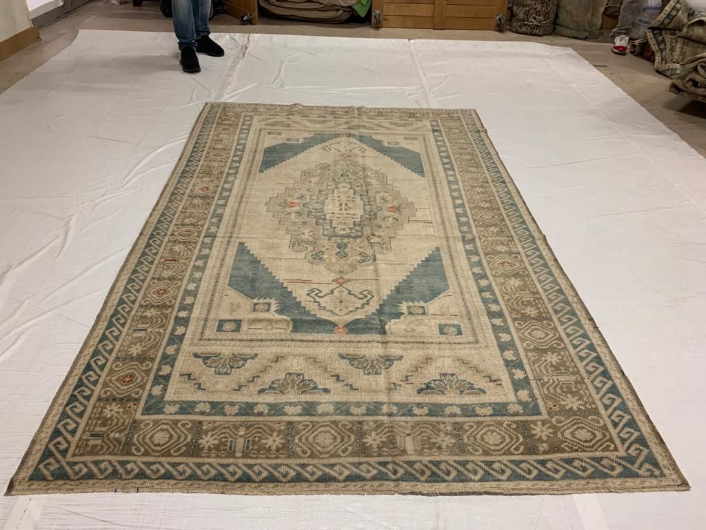 6x11 Peach and Blue Turkish Tribal Rug